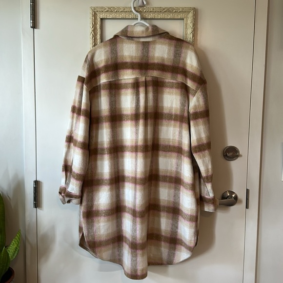 BP | Nordstrom Pink and Tan Plaid Shacket Wool Blend - Picture 6 of 9